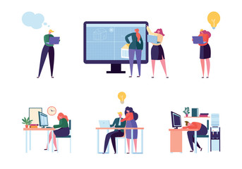 Wall Mural - office people character work set. man woman professional employee team. different businessman meetin