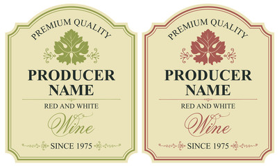 Wall Mural - set of two vector wine labels with vine leaves