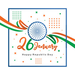 Wall Mural - Indian Republic day banner design with text 26 January - Vector illustration