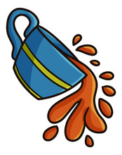 Funny And Cute Green Cup Of Tea Spilling Out - Vector