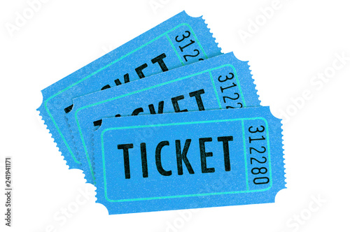 Fotomural Three blue movie tickets isolated on a white background.