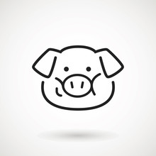 Pig Line Icon. Logo Piglet Face With Smile In Outline Style. Icon Of Cartoon Pig Head With Smile. Chinese New Year 2019. Zodiac. Chinese Traditional Design, Decoration Vector Illustration.