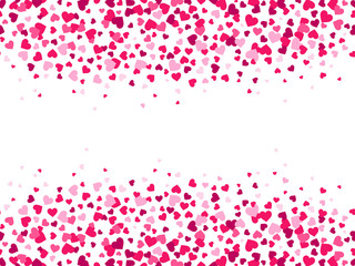 Wall Mural - Valentines hearts confetti. Heart splash, valentine day frame border and love card vector background