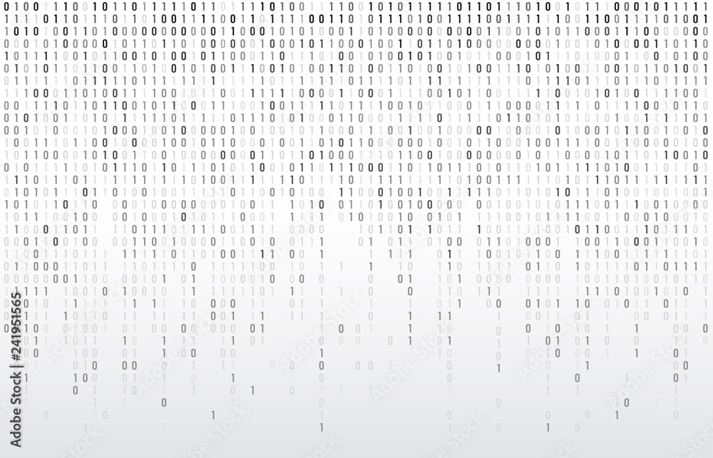 Digital binary code. Computer matrix data falling numbers, coding typography and codes stream gray vector background illustration - obrazy, fototapety, plakaty 