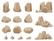 Stone rock. Stones boulder, gravel rubble and pile of rocks cartoon isolated vector set