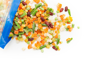 Frozen vegetables in a plastic bag. Healthy food storage concept.