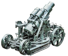 WWI Heavy Siege Howitzer Gun Škoda 305 mm Model 1911 Isolated On White Background