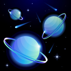 Wall Mural - fantastic space background with planets with ring, stars and comets. astronomy and space, celestial 