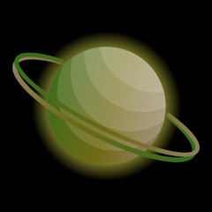 Wall Mural - Glowing planet of Saturn on a black background. Planet with rings for your design. Vector illustration.