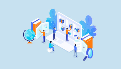 Poster - isometric flat vector online education and e-learning concept 