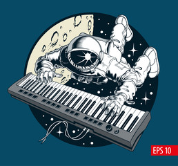 Wall Mural - Astronaut playing piano synthesizer in space, space tourist