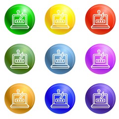 Poster - Laptop phishing icons vector 9 color set isolated on white background for any web design 