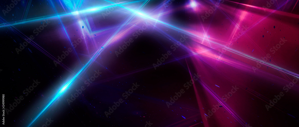 Abstract blue background with neon rays, flashes of light, faces, lines. Cosmic abstract background of the substrate. - obrazy, fototapety, plakaty 