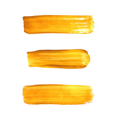 Wall Mural - Vector Golden Paint Brushes Isolated on White Background. Realisticc Gold Painting.