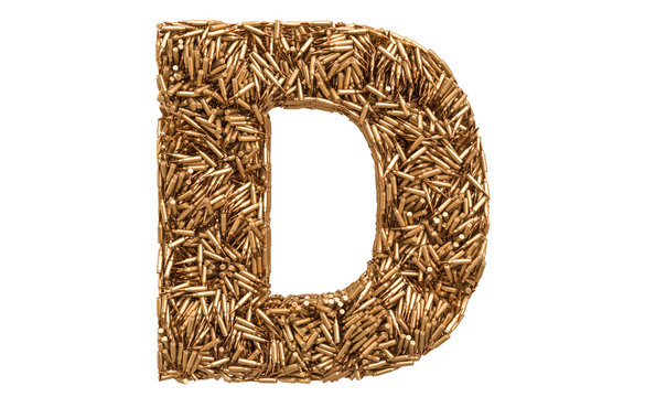 Letter D from bullets, 3D rendering