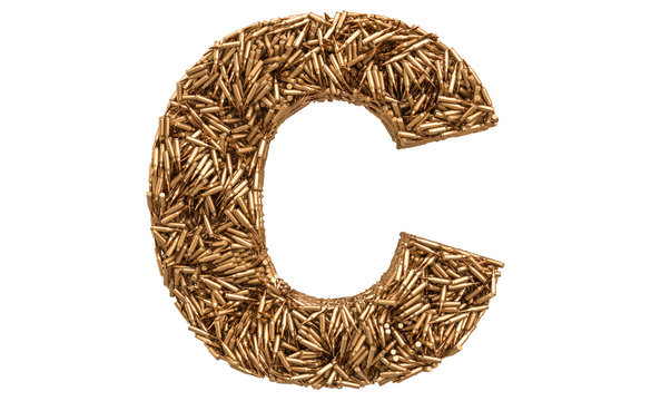 Letter C from bullets, 3D rendering