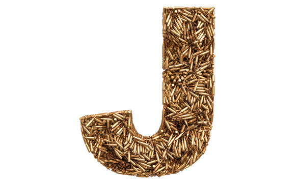 Letter J from bullets, 3D rendering
