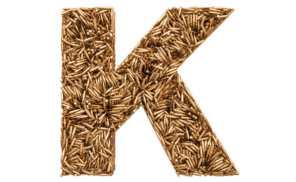 Letter K from bullets, 3D rendering