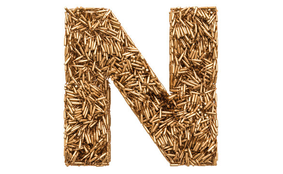 Letter N from bullets, 3D rendering