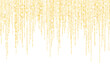 Vector falling in lines gold glitter confetti dots rain. Golden garland lights isolated on white background. Sparkling glitter border, party tinsels shimmer, holiday background design, festive frame