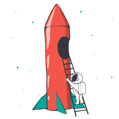 Wall Mural - astronaut climbs the ladder into the rocket