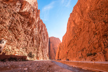Todgha Gorge Or Gorges Du Toudra Is A Canyon In High Atlas Mountains Near The Town Of Tinerhir, Morocco . A Series Of Limestone River Canyons, Or Wadi And Neighbor Of Dades Rivers
