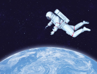 Wall Mural - Astronaut in space, Planet Earth in background. Elements of this image furnished by NASA. 3D rendering.