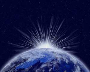 Wall Mural - sunrise over planet earth. elements of this image furnished by nasa. 3d rendering.