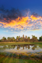 Wall Mural - Angkor Wat and reflecting lake in sunset, Siem Reap, Cambodia