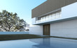 © nuchao - Perspective of luxury modern house with swimming pool and lawn yard on big tree background, Idea of minimal architecture design. 3D rendering