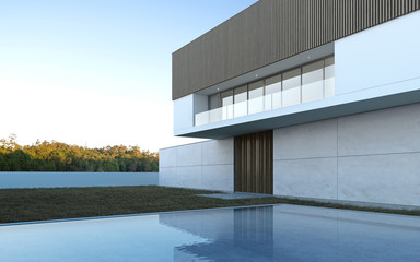 Poster - Perspective of luxury modern house with swimming pool and lawn yard in day time, Idea of minimal architecture design. 3D rendering 