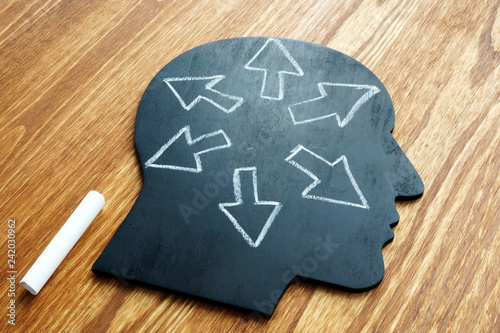 Fotografía Emotional intelligence. Head shape and arrows. Extrovert concept.
