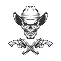 Sticker - Vintage monochrome skull in cowboy hat