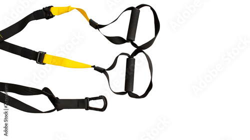 Fotografía Black trx loop functional training equipment on white background isolated