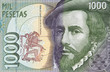 Hernan Cortes portrait on Spanish 1000 peseta (1992).  Spanish Conquistador, colonizer of Mexico..