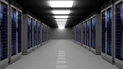  Server room data center. 3D rendering