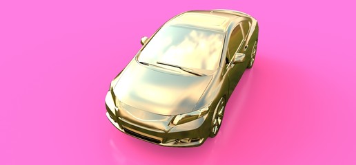 Wall Mural - Gold small sports car coupe. 3d rendering.