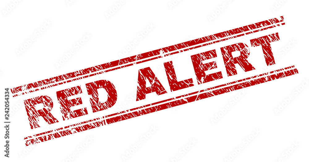 Red Alert Text RED ALERT seal print with corroded effect. Red vector rubber print of ...