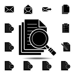 Poster - magnifier on the document file icon. Simple glyph vector element of web, minimalistic icons set for UI and UX, website or mobile application