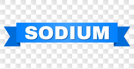 SODIUM text on a ribbon. Designed with white title and blue stripe. Vector banner with SODIUM tag on a transparent background.