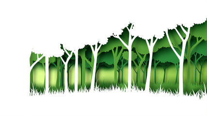 Aufkleber - Eco green nature forest background template.Forest plantation with ecology and environment conservation creative idea concept paper art style.Vector illustration.