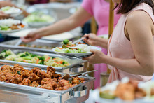 Scooping The Food, Buffet Food At Restaurant, Catering 