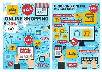 Aufkleber - Online shopping and ordering process chart