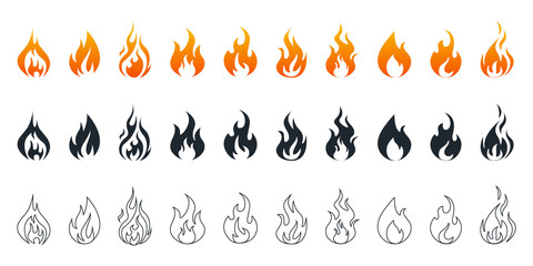 Poster - Collection of fire icons. Fire icons set. Fire flames