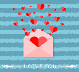 Leinwandbilder - Letter mail Flying Hearts from love letter. Hearts flying out from letter. Envelope with hearts inside. love letter concept with open envelope with flying out little red hearts