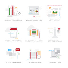 Poster - set different business concepts collection line style isolated