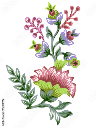 Fotomural Set of paisley eastern elements Abstract flowers and leaves colorful Bouquet on