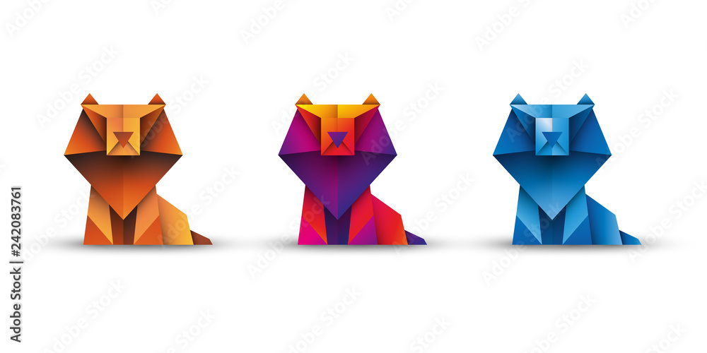 lwy origami wektor - obrazy, fototapety, plakaty 
