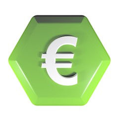 Fototapete - Green hexagon Euro Push button - 3D rendering illustration