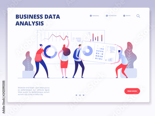 Landing Page People With Dashboard And Data Charts - 